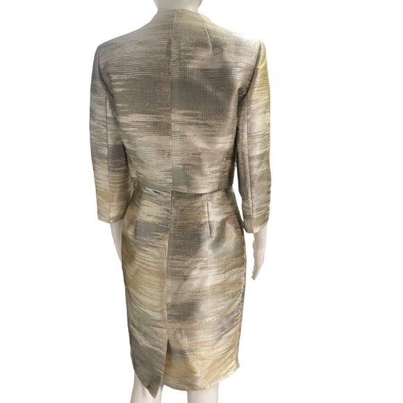 Tahari Women's 2 Piece Suit Sleeveless Dress w/Jacket Gold & Silver Size 2 SKU 2 - Picture 2 of 7